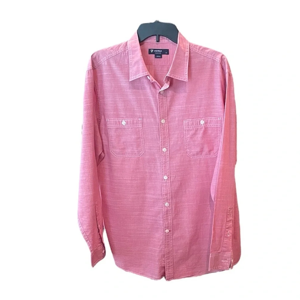 Cremieux men’s lightweight long sleeve button down shirt SZ L red white